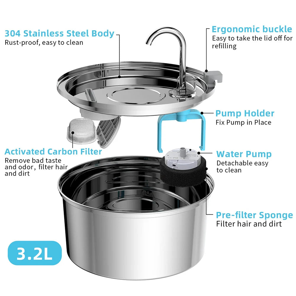 PurePaws - Stainless Water Fountain